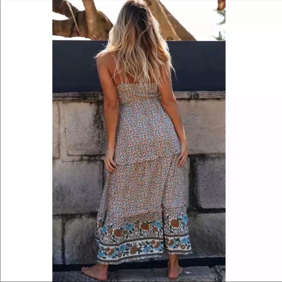 Boho Floral Gypsy Print Cami Maxi Dress Tiered - Picture 10 of 14
